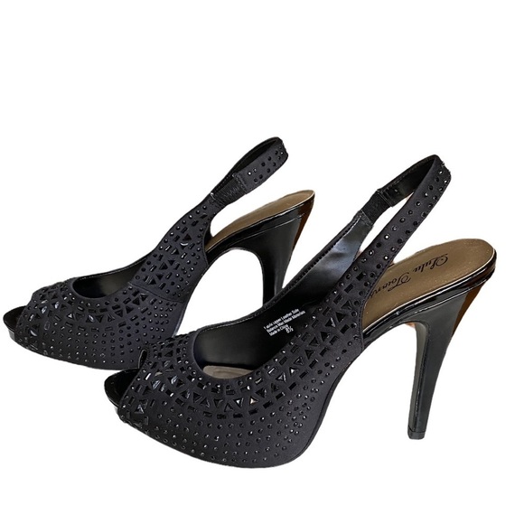 Lulu Townsend Black Upper Leather Black Rhinestone Covered Heels Pumps Size 8.5 - Picture 2 of 14